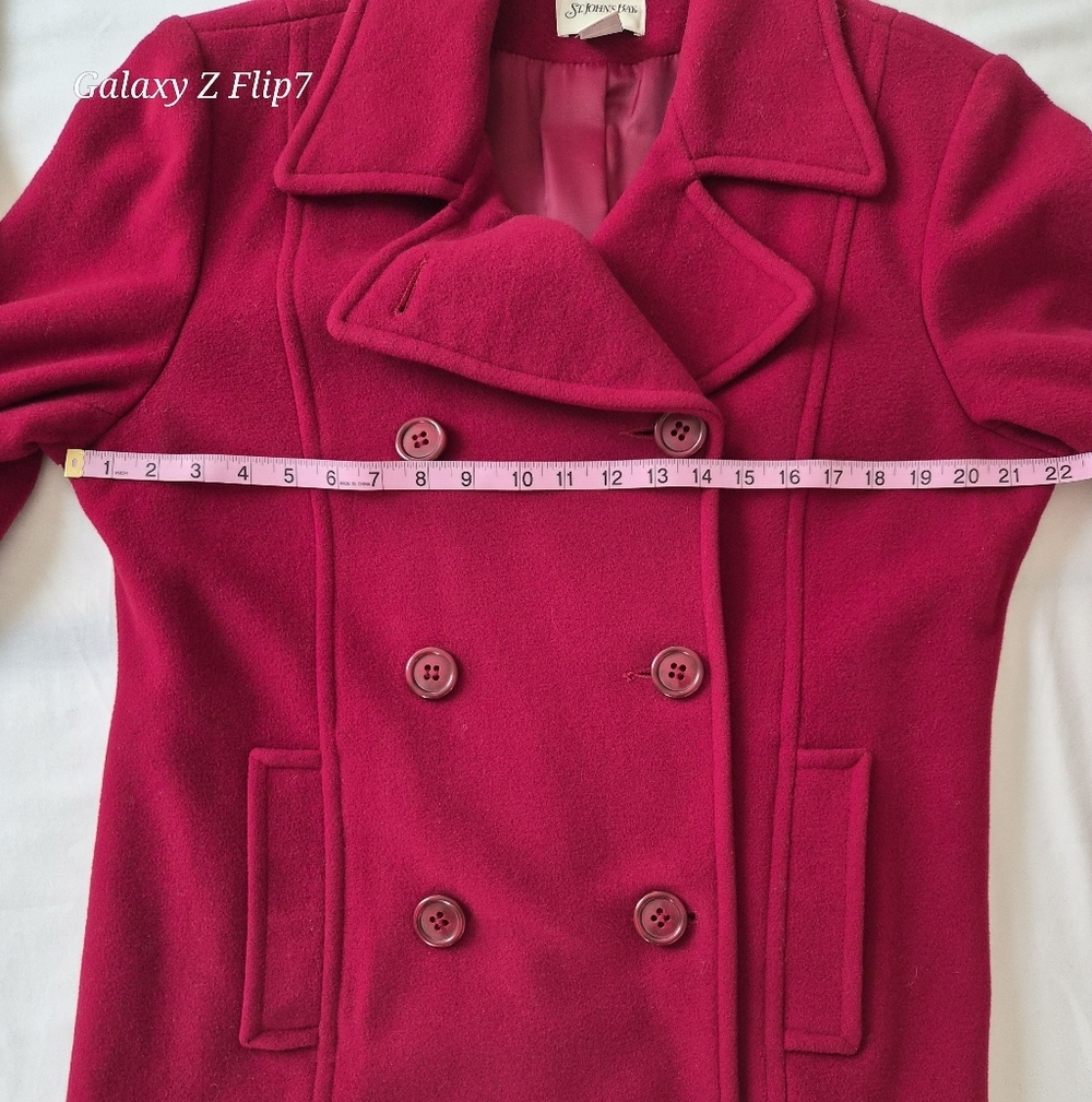 St. John’s Bay Fuchsia Pink Wool-Blend Pea Coat - Women's Large - Picture 2 of 11